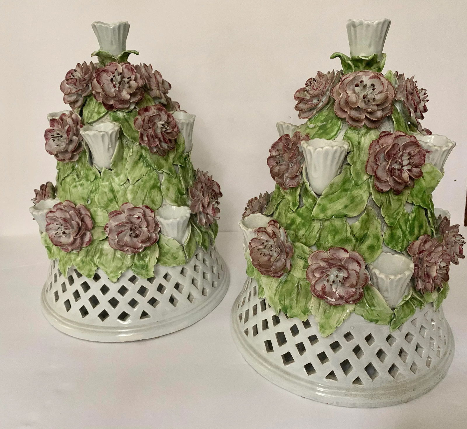 Floral Italian Porcelain Table Candelabra - a Pair - 13