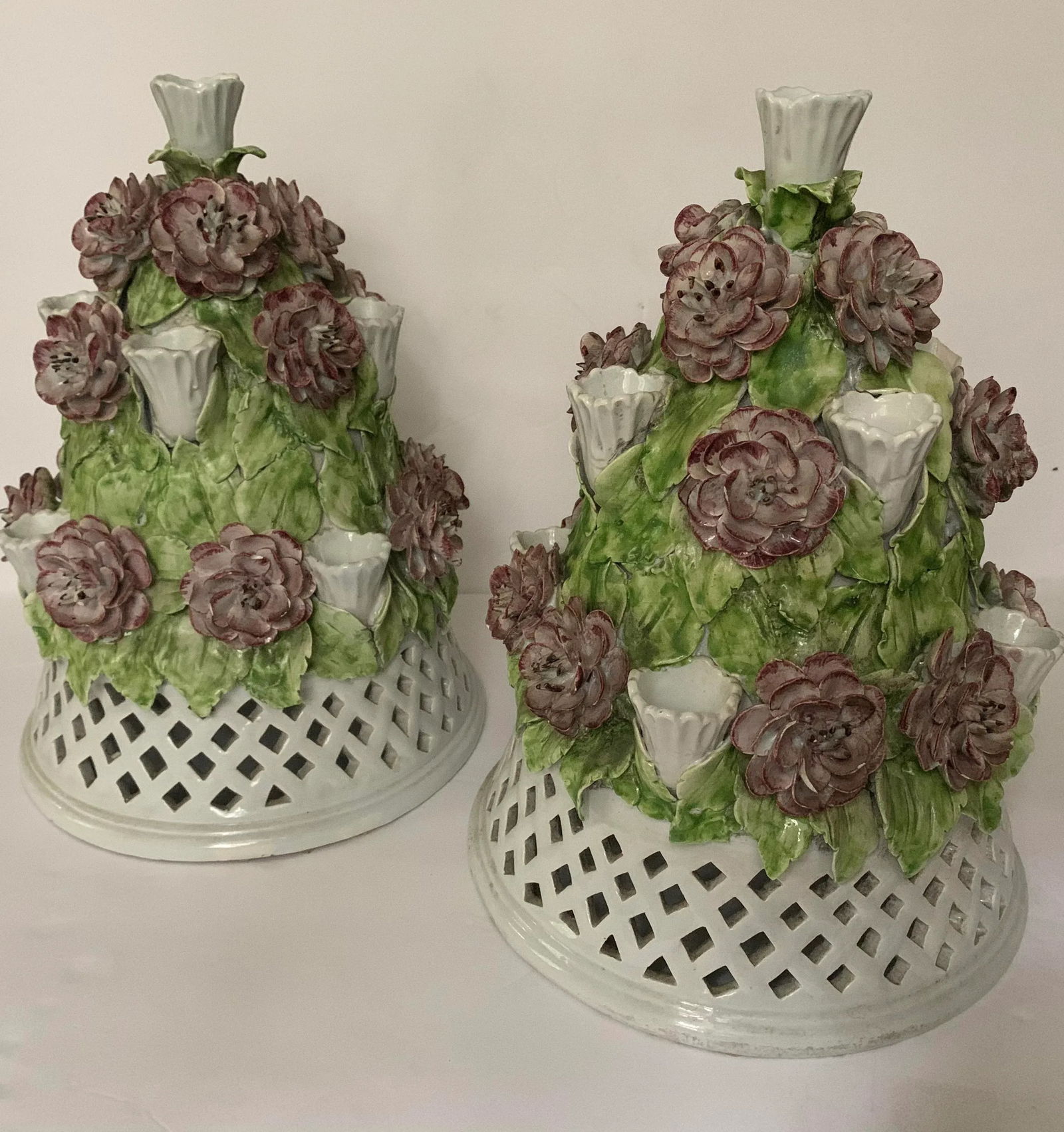 Floral Italian Porcelain Table Candelabra - a Pair - 2
