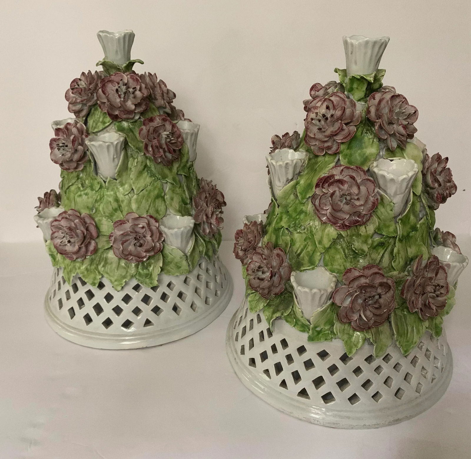 Floral Italian Porcelain Table Candelabra - a Pair - 5