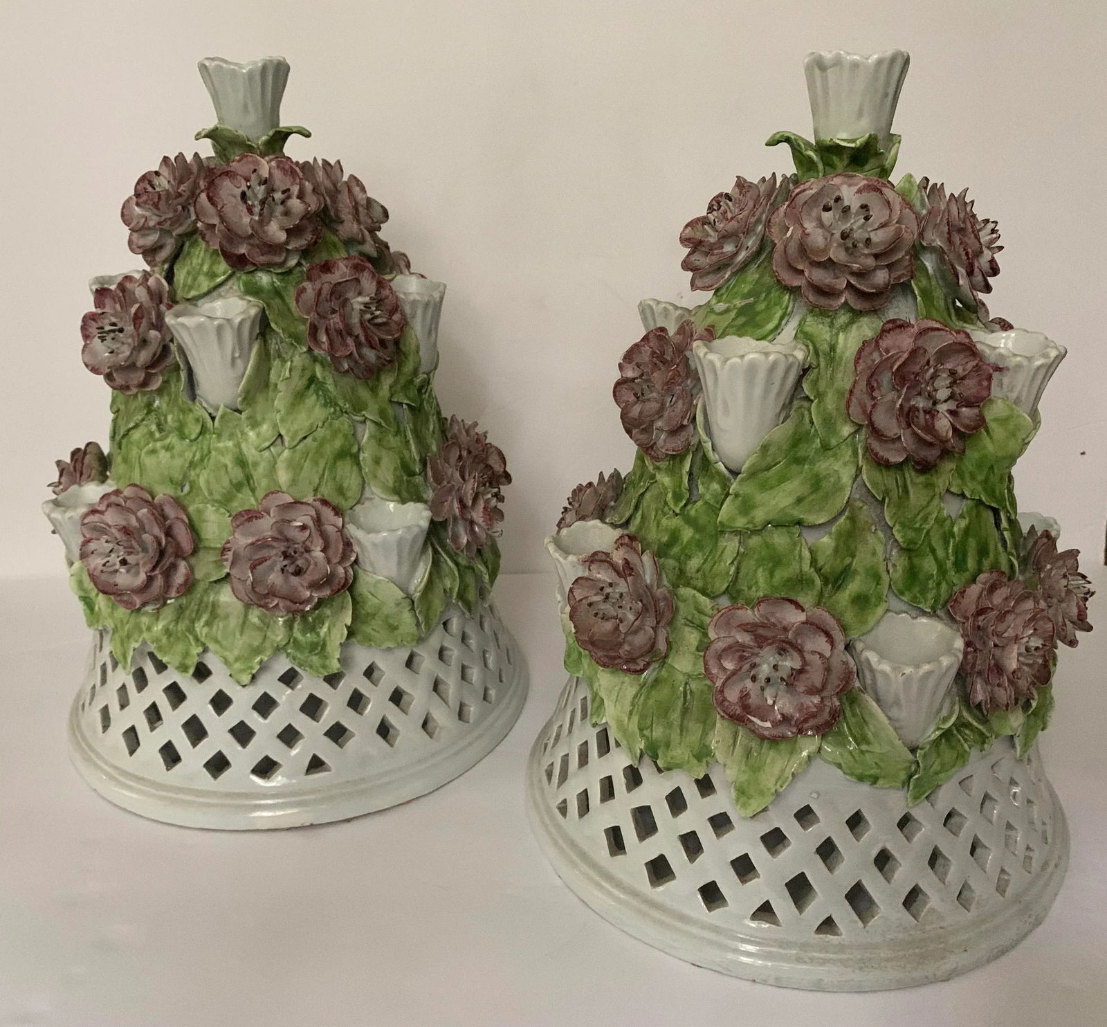 Floral Italian Porcelain Table Candelabra - a Pair - 6