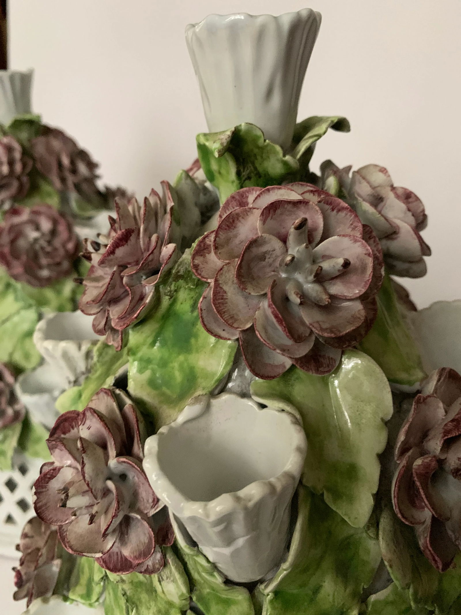 Floral Italian Porcelain Table Candelabra - a Pair - 8