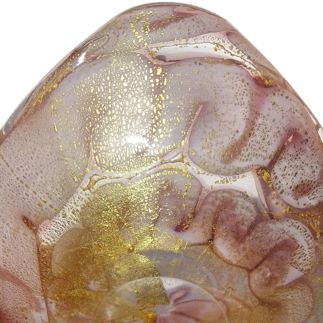 Murano Barovier Toso Vintage Lavender Purple Gold Flecks Swirling Cloud Design Italian Art Glass Bow - 10