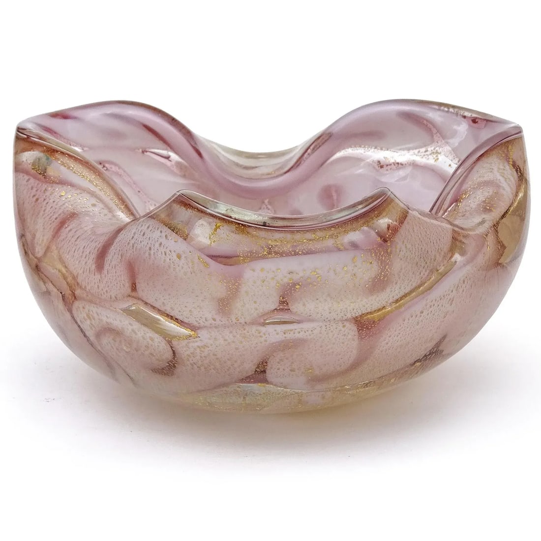 Murano Barovier Toso Vintage Lavender Purple Gold Flecks Swirling Cloud Design Italian Art Glass Bow - 4