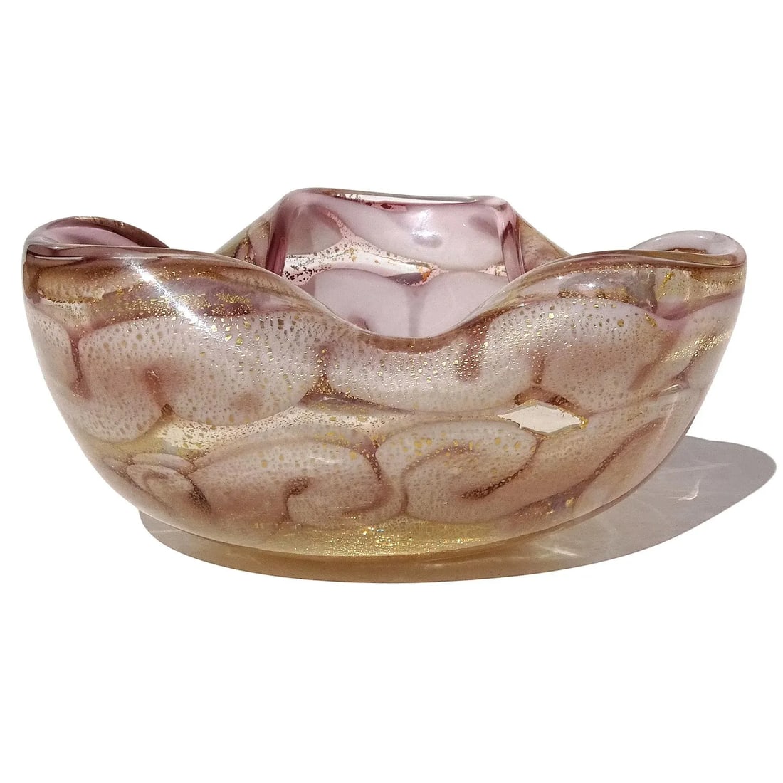 Murano Barovier Toso Vintage Lavender Purple Gold Flecks Swirling Cloud Design Italian Art Glass Bow - 5