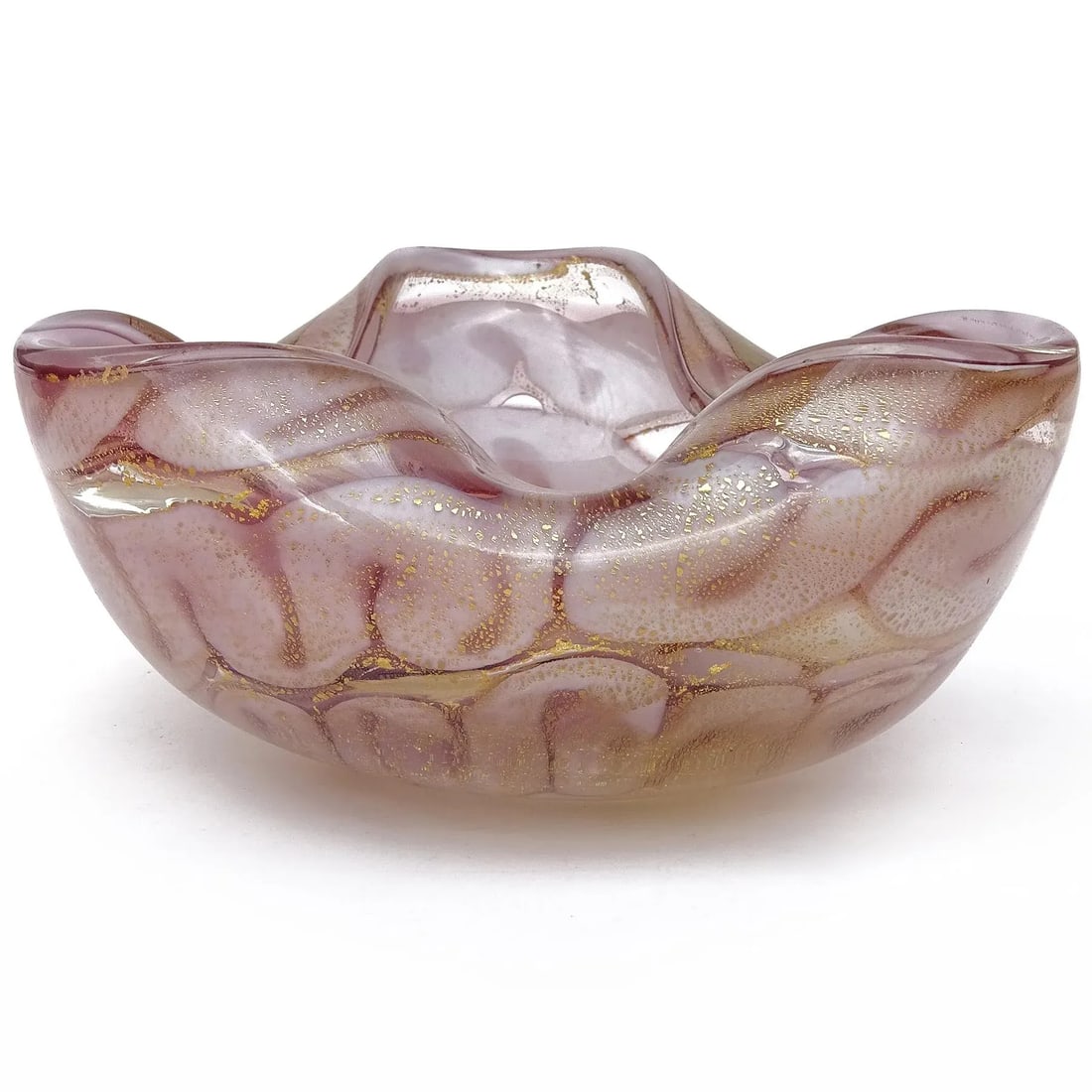 Murano Barovier Toso Vintage Lavender Purple Gold Flecks Swirling Cloud Design Italian Art Glass Bow - 6