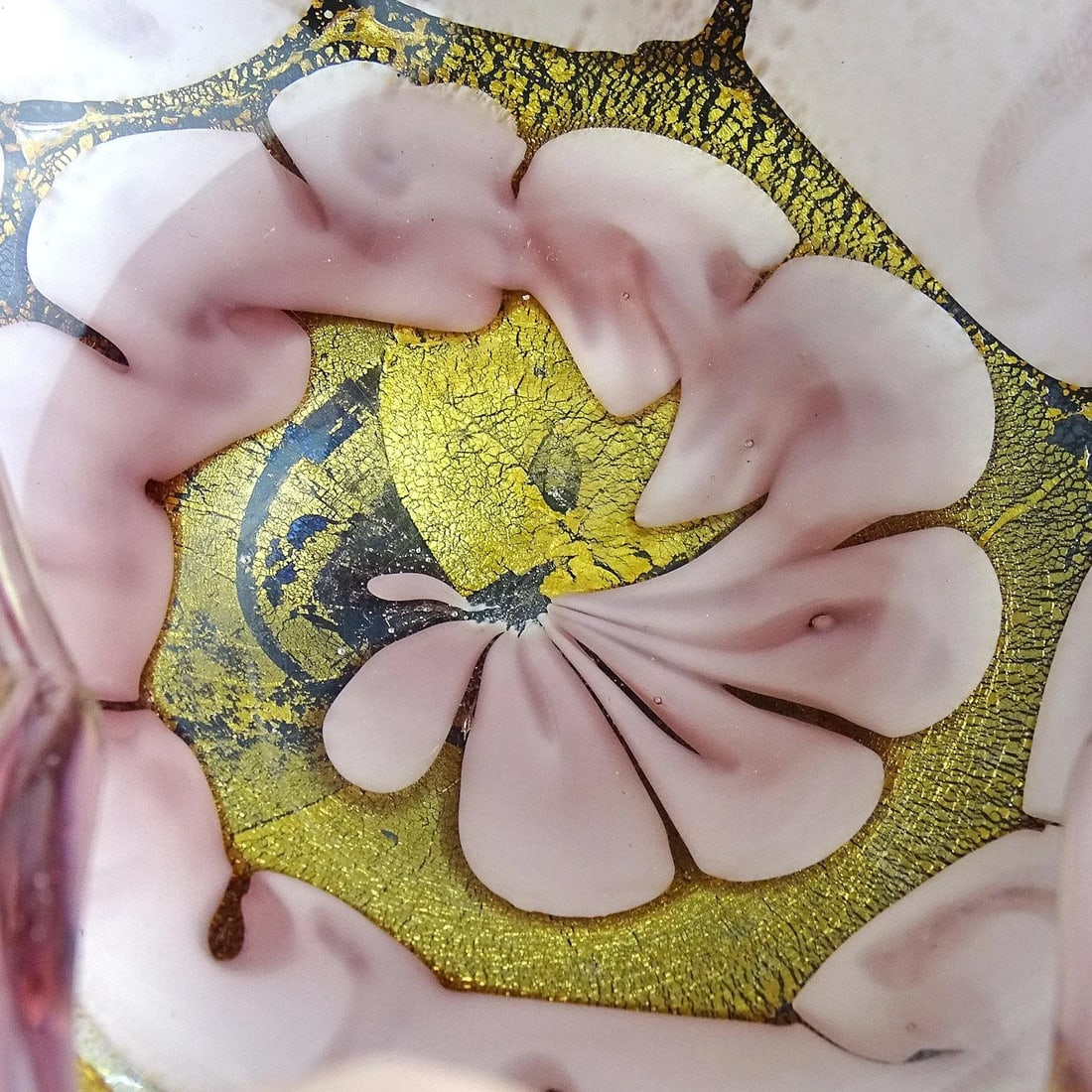 Murano Barovier Toso Vintage Lavender Purple Gold Flecks Swirling Cloud Design Italian Art Glass Bow - 8