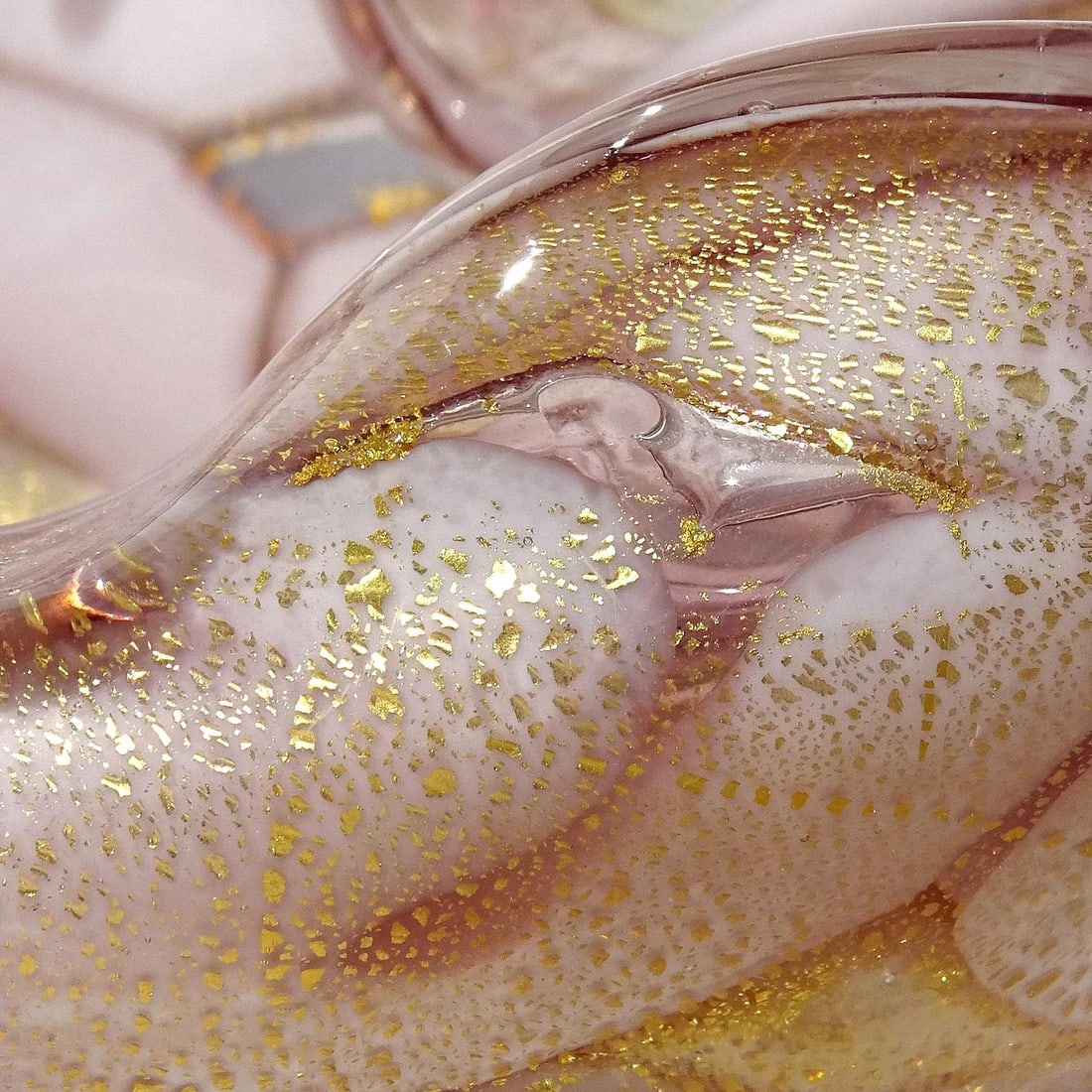 Murano Barovier Toso Vintage Lavender Purple Gold Flecks Swirling Cloud Design Italian Art Glass Bow - 9