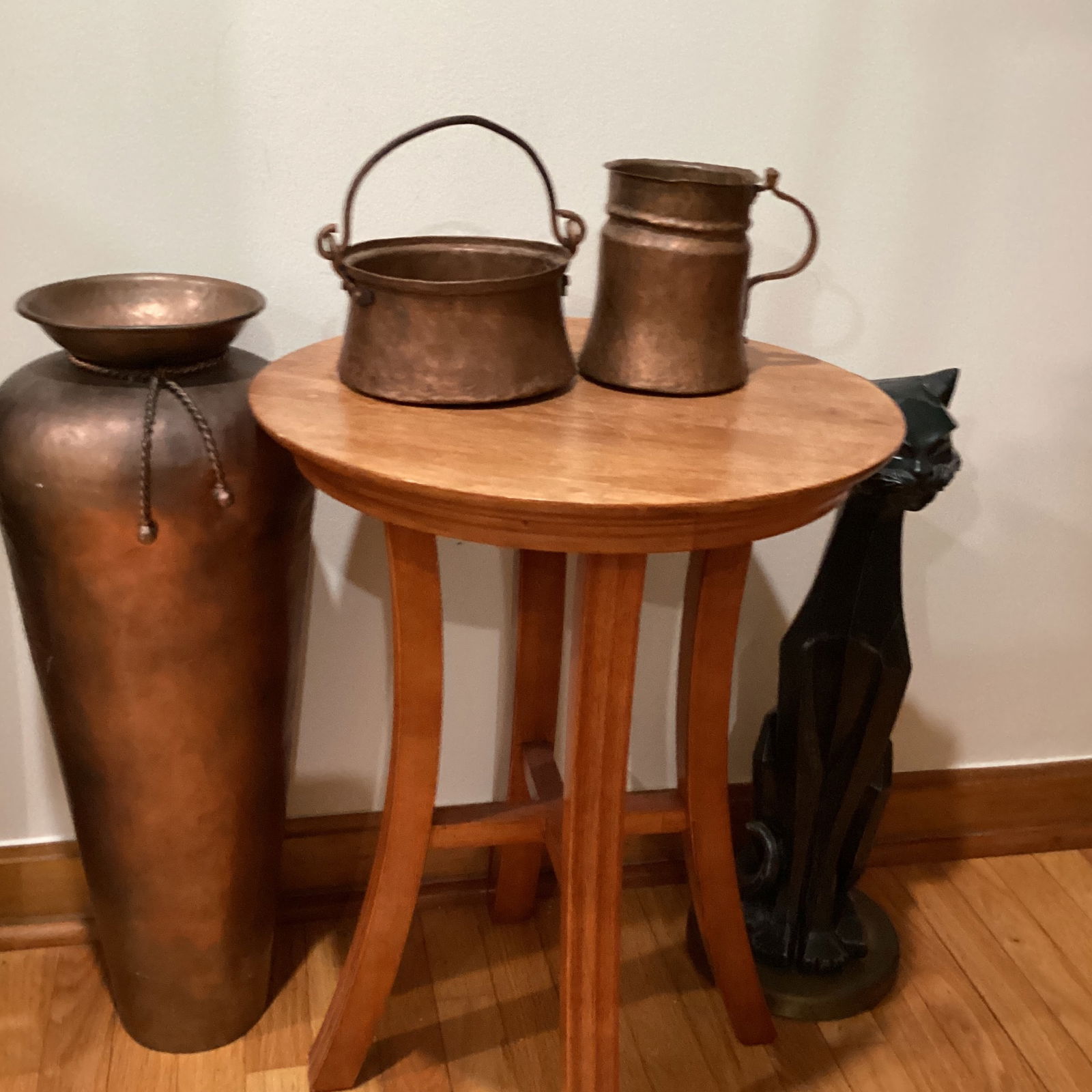 Early 19th Century Handcrafted Hand Hammered Copper Jug /Container With Handle and Cooking Pot - Set - 11