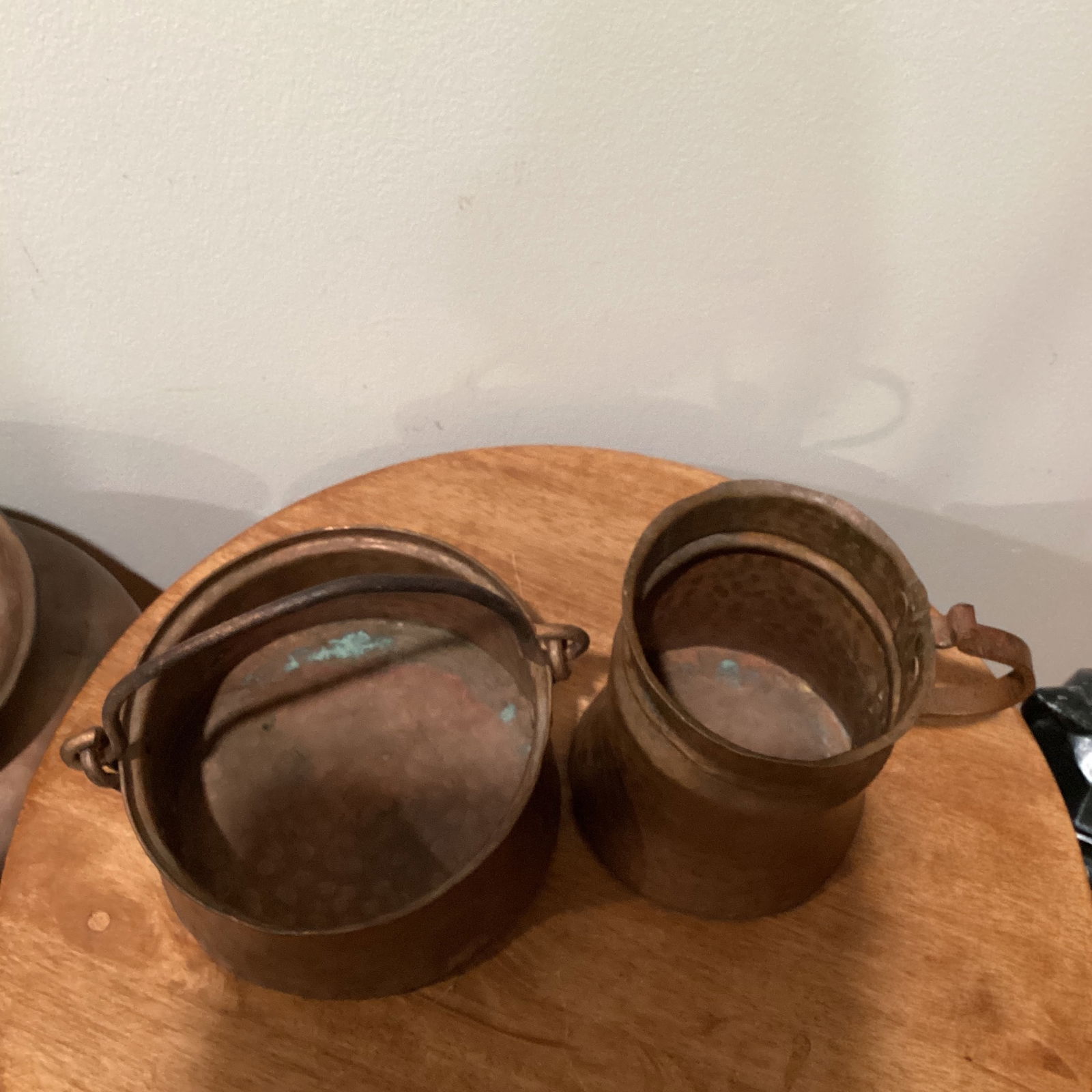 Early 19th Century Handcrafted Hand Hammered Copper Jug /Container With Handle and Cooking Pot - Set - 12