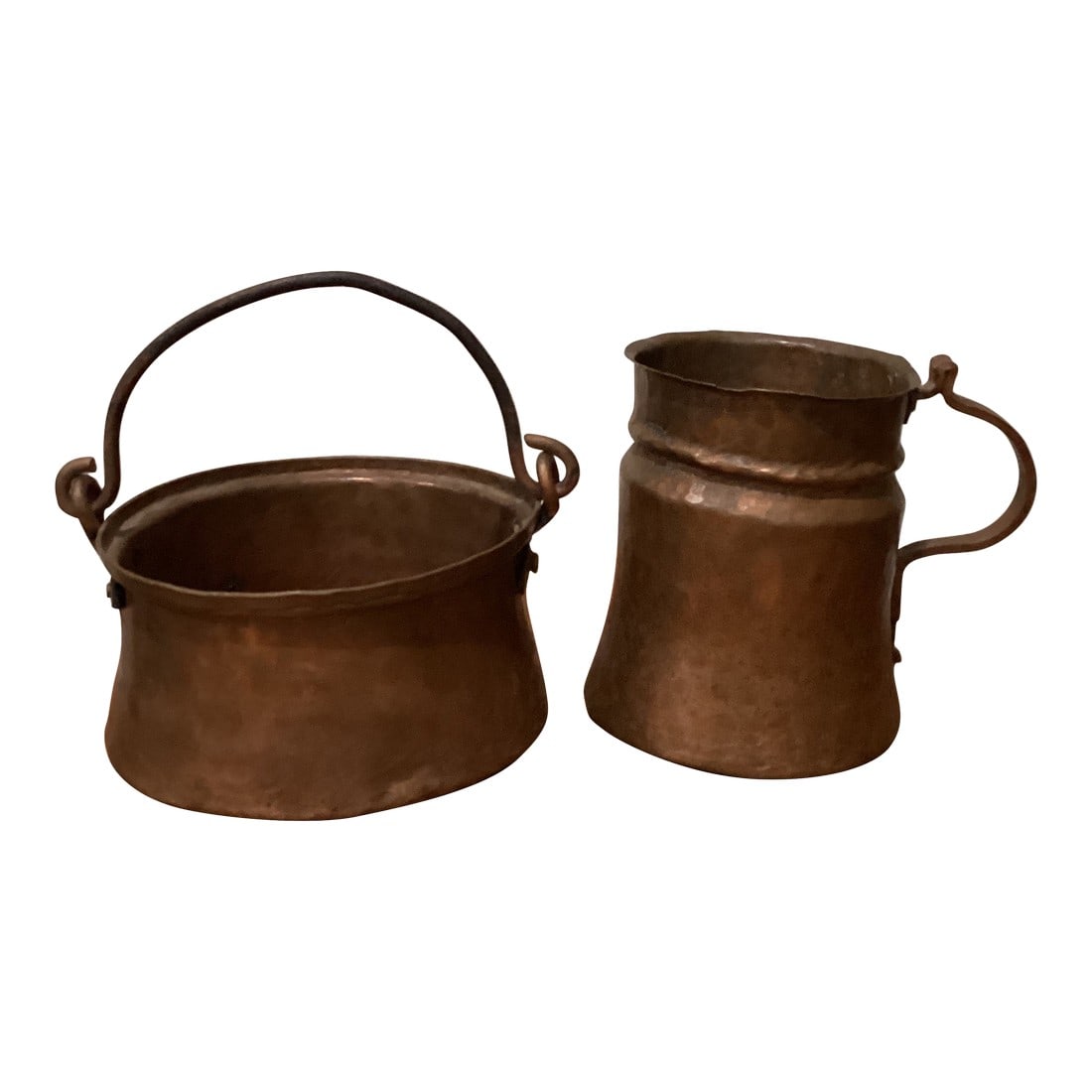 Early 19th Century Handcrafted Hand Hammered Copper Jug /Container With Handle and Cooking Pot - Set (1 of 12)