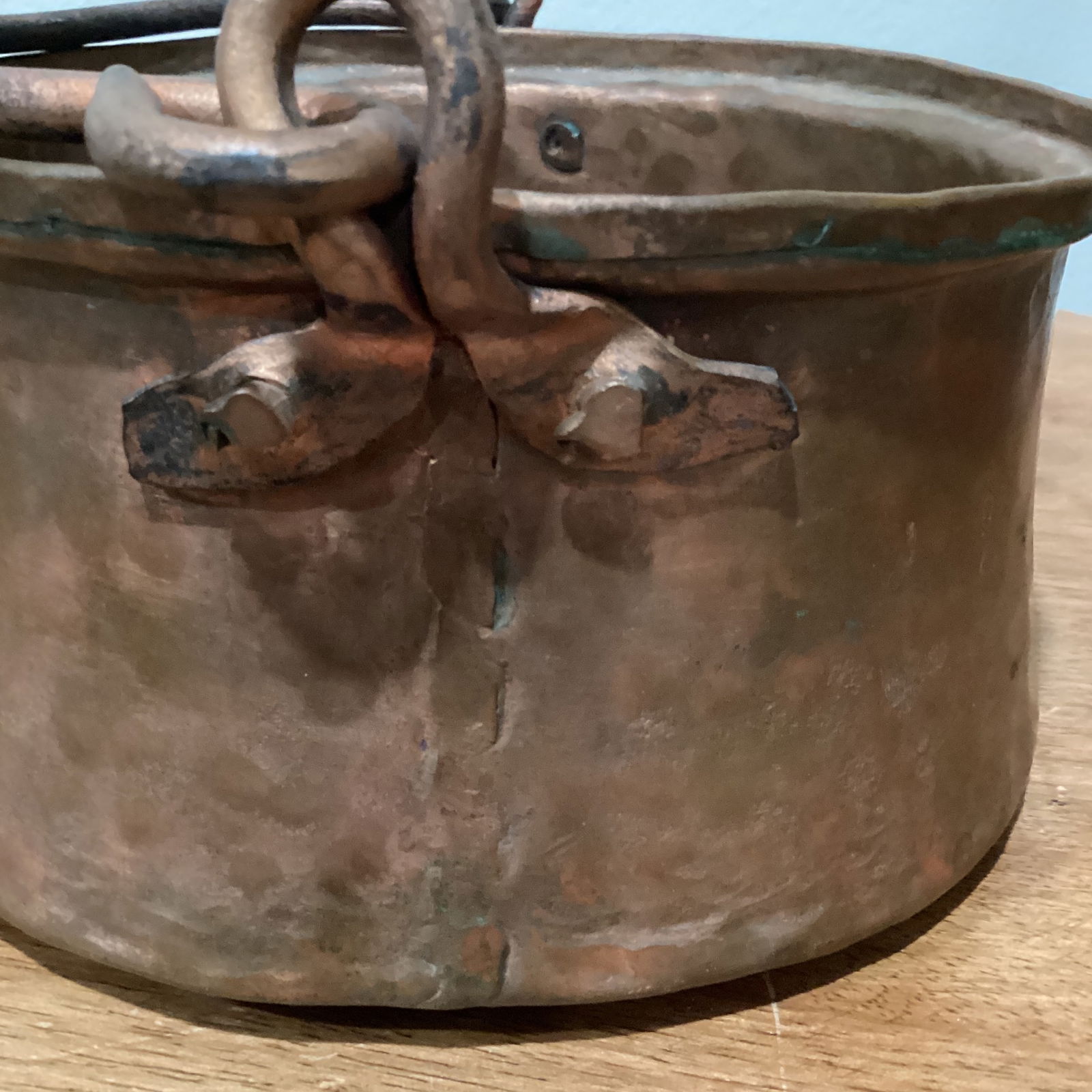 Early 19th Century Handcrafted Hand Hammered Copper Jug /Container With Handle and Cooking Pot - Set - 8