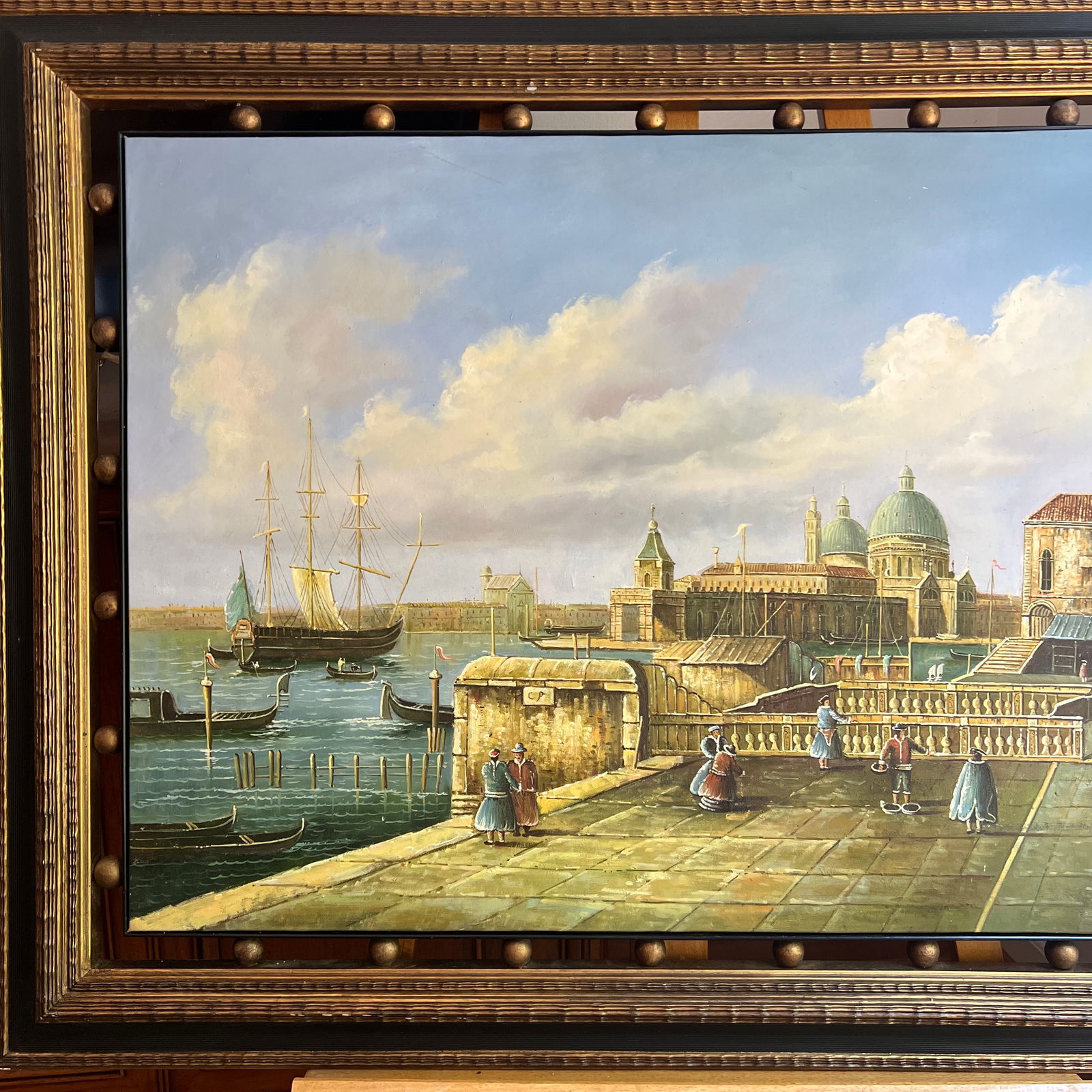 20th Century Italian School Oil on Canvas on Wood Board Painting City Scene Signed Framed - 2