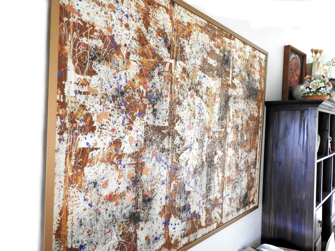 Late 20th Century Abstract Expressionist Drip Acrylic Painting by Roz Mund, Framed - 3