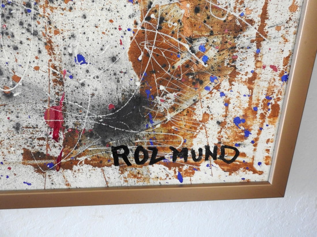 Late 20th Century Abstract Expressionist Drip Acrylic Painting by Roz Mund, Framed - 4