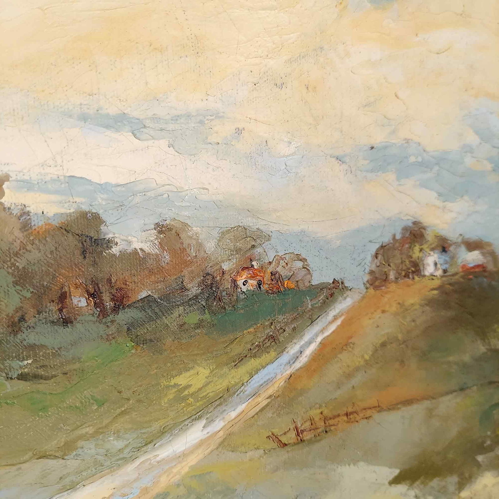 Mid 20th Century Vintage Painting Countryside Landscape Farm Barn Large Signed - 5