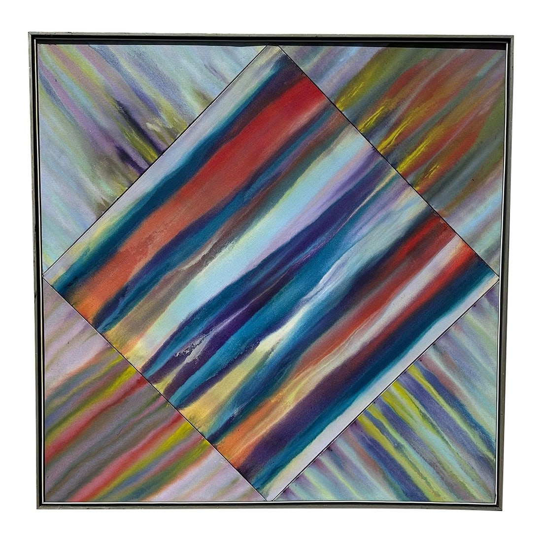 Large Vintage Abstract Painting: Monumental abstract painting on canvas by Illinois artist Milburn Smith (1921-2015). Stunningly beautiful and dramatic colors that will pop in any room. This piece is compromised of five canvases conn