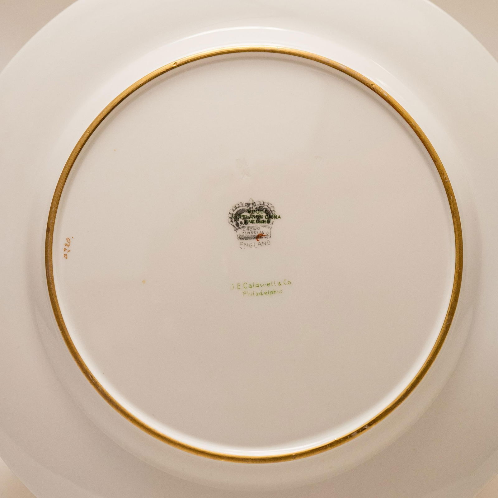 Gilt Encrusted Dinner Plates, Antique Custom Order with Wide Gold Banding - Set of 11 - 3