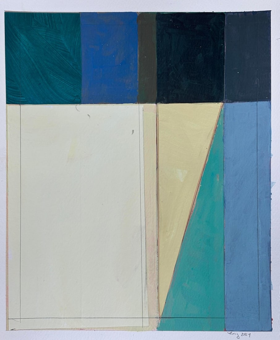 Lake Series, Contemporary Painting: Acrylic collage on heavy archival watercolor paper. Paper measure 12x14 inches. An inch is allowed for framing. Piece ships unframed. Condition: Imperfections: No Imperfections Dimensions: Height: 14