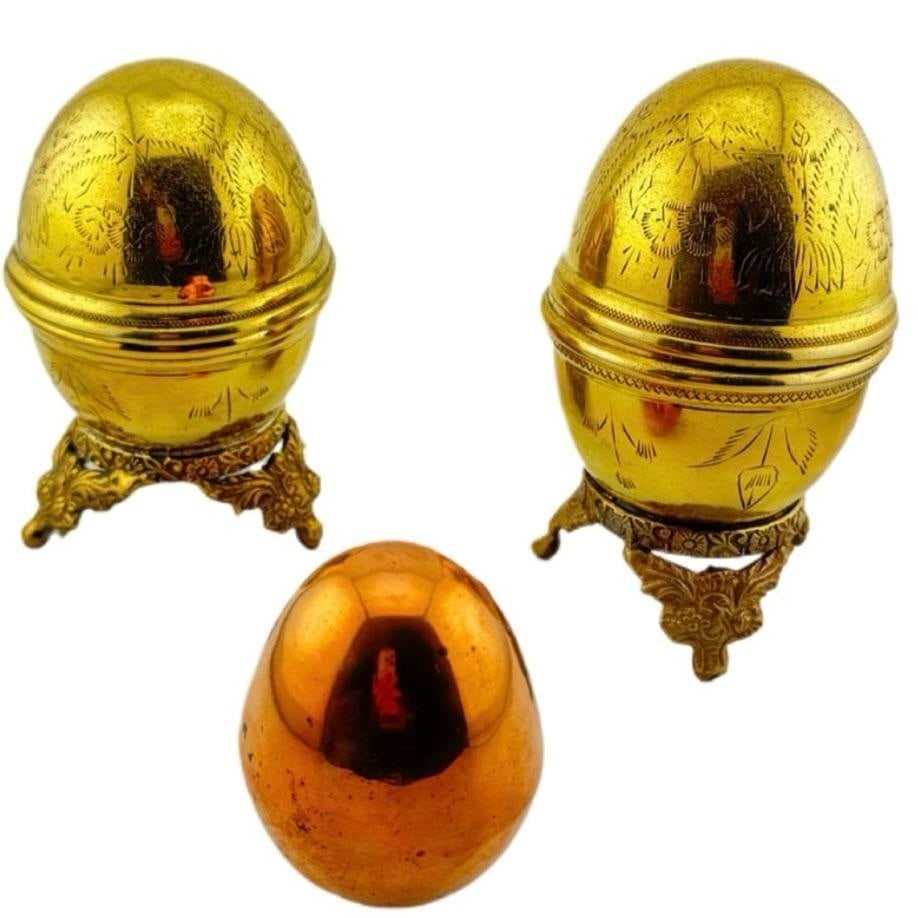 Vintage Brass Egg Boxes - Set of 3 - 2