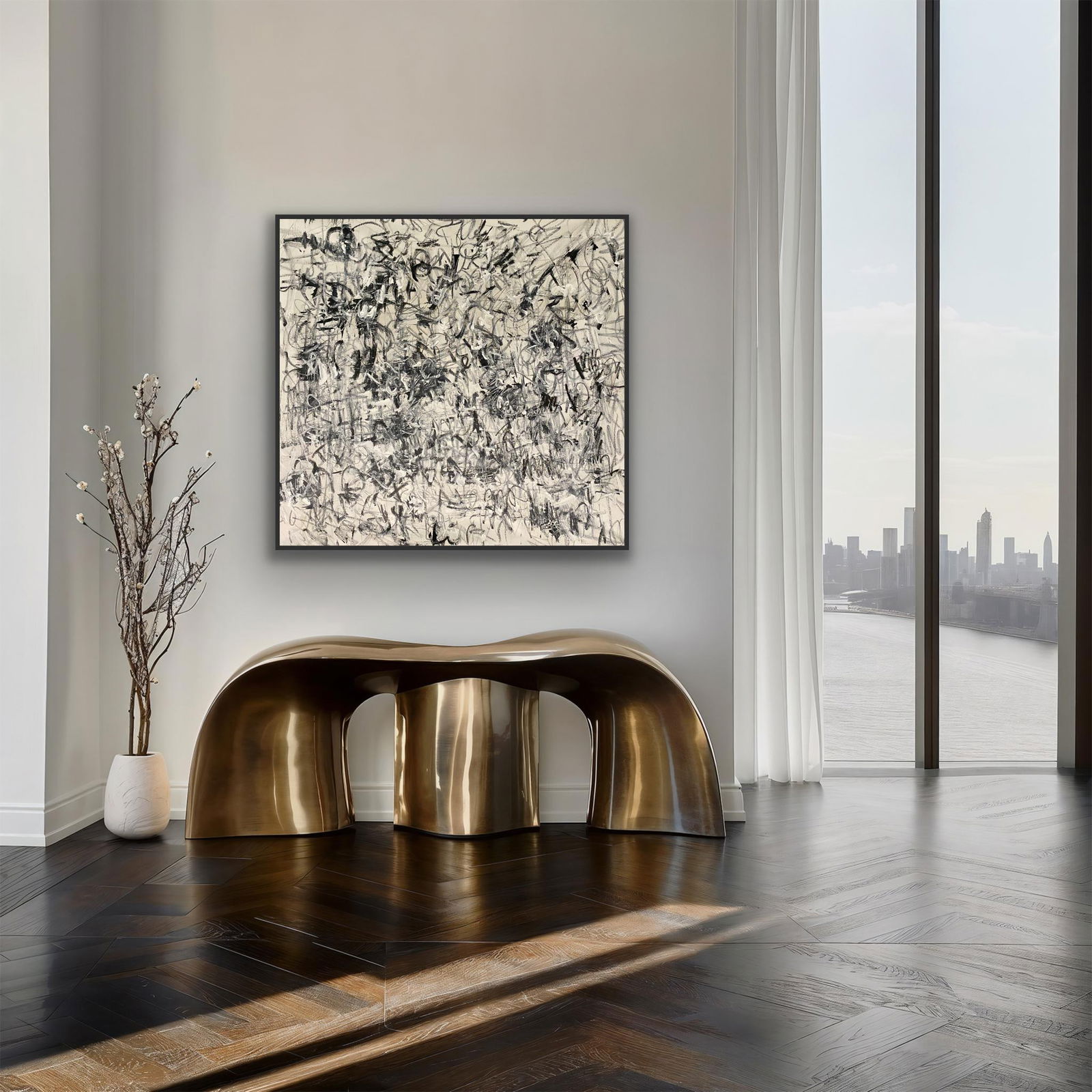 Sarah Trundle, Contemporary Abstract Black and White Painting, "Soup to Nuts" - 2