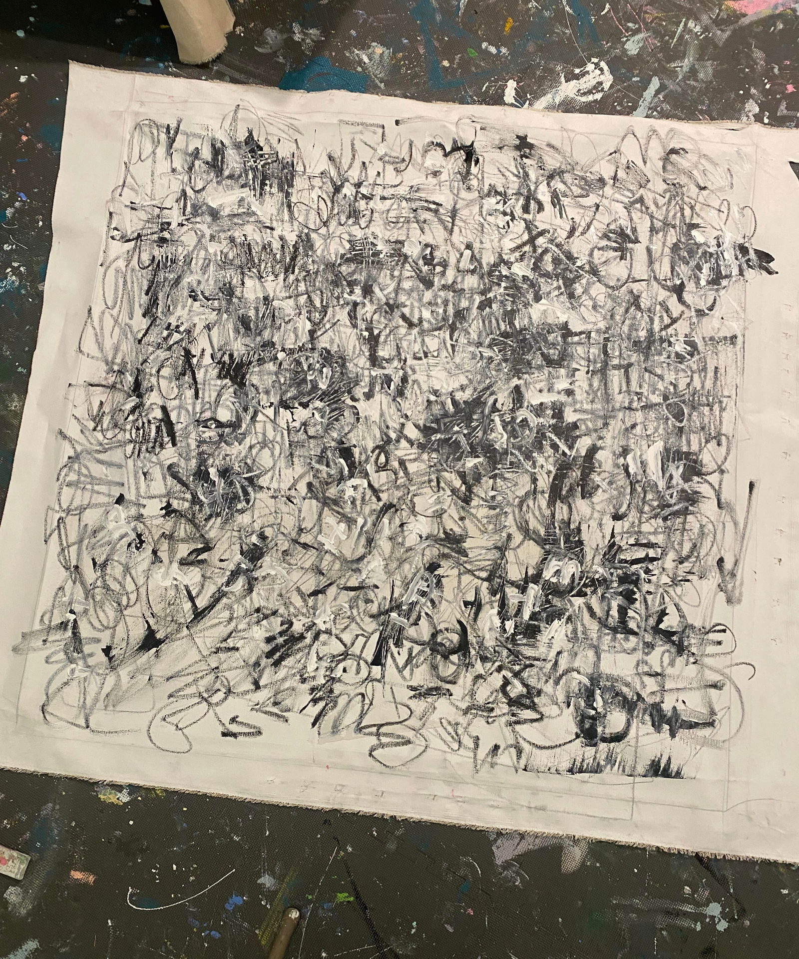 Sarah Trundle, Contemporary Abstract Black and White Painting, "Soup to Nuts" - 4