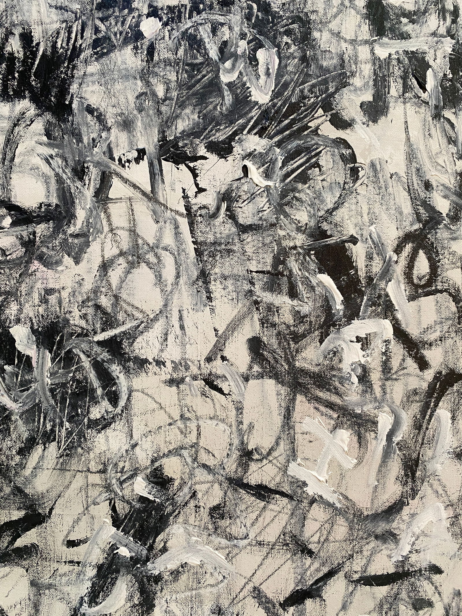 Sarah Trundle, Contemporary Abstract Black and White Painting, "Soup to Nuts" - 6