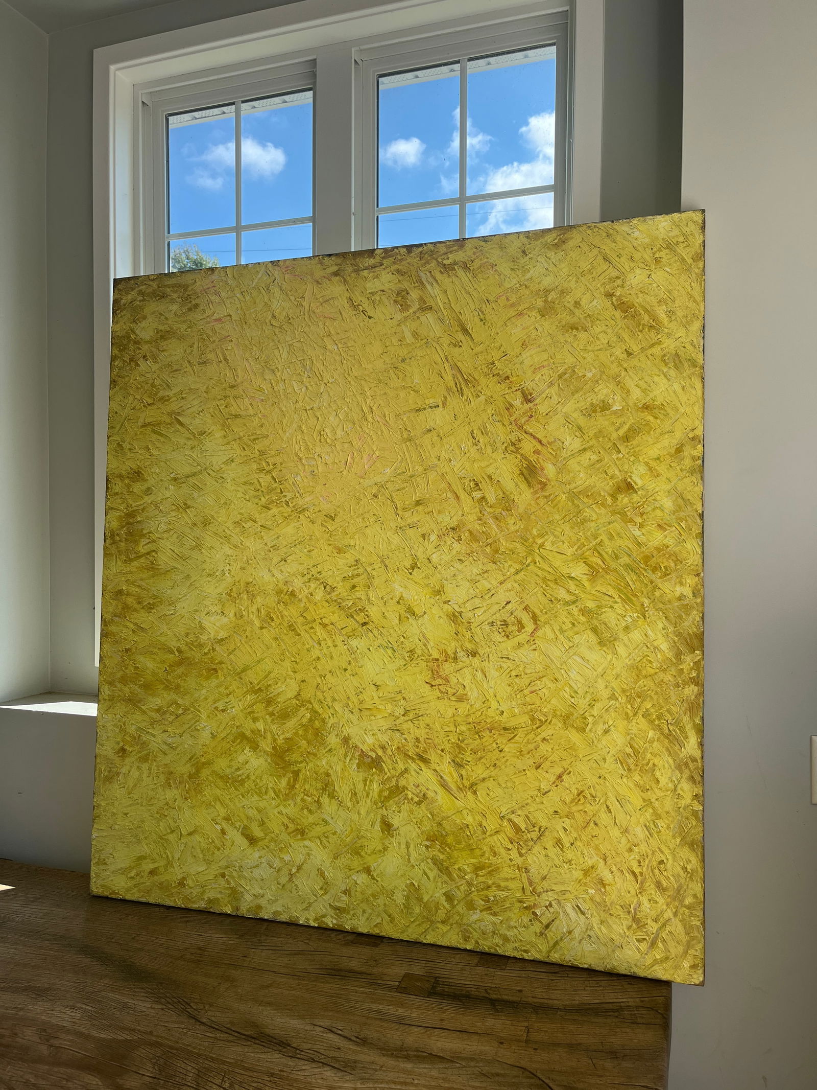 1970s Vintage Mid Century Modern Large Yellow Abstract Canvas Oil Painting - 10