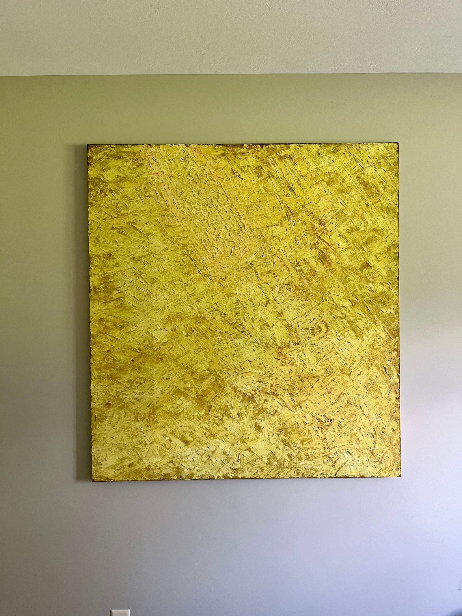 1970s Vintage Mid Century Modern Large Yellow Abstract Canvas Oil Painting - 2