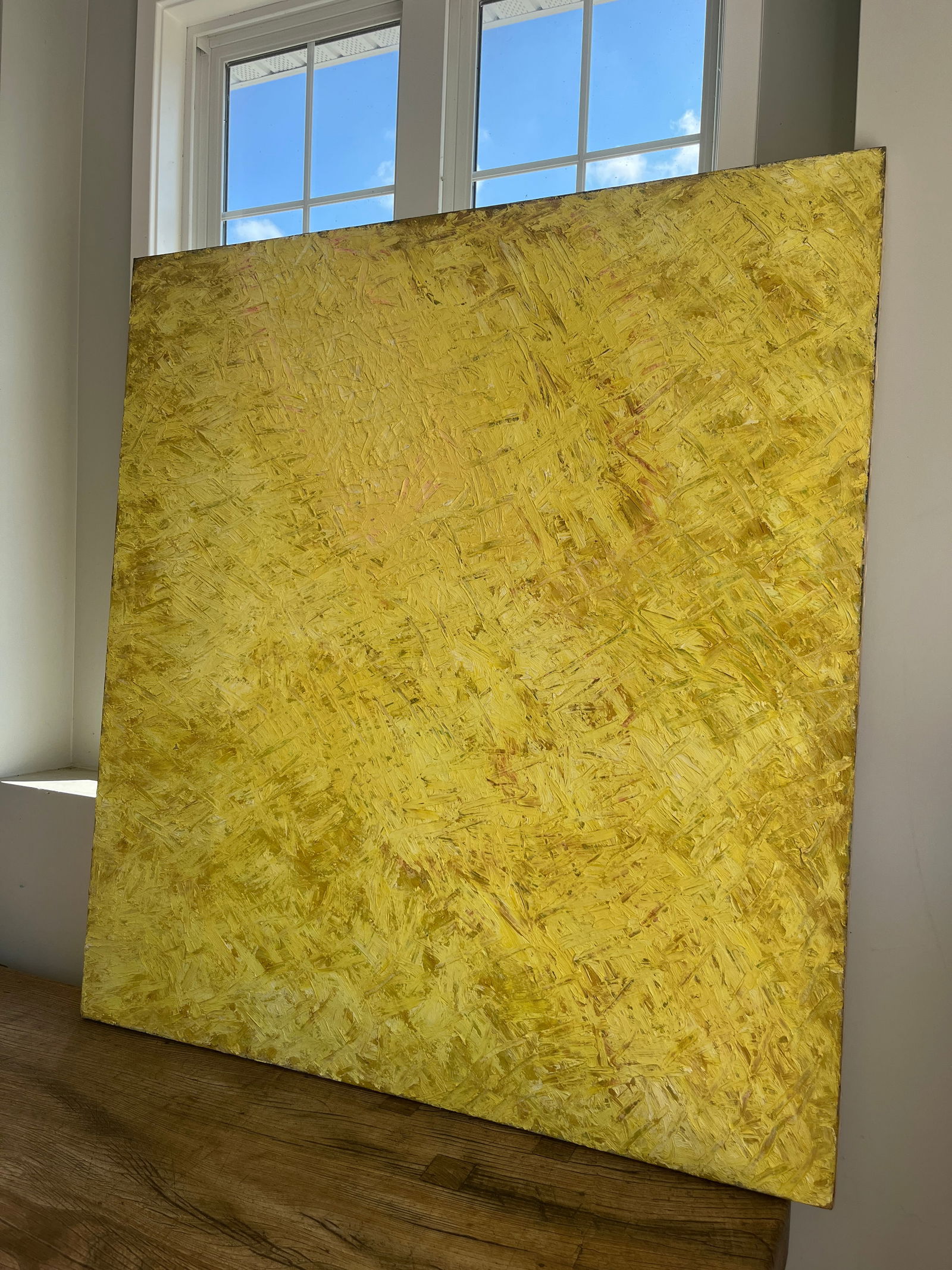 1970s Vintage Mid Century Modern Large Yellow Abstract Canvas Oil Painting - 3