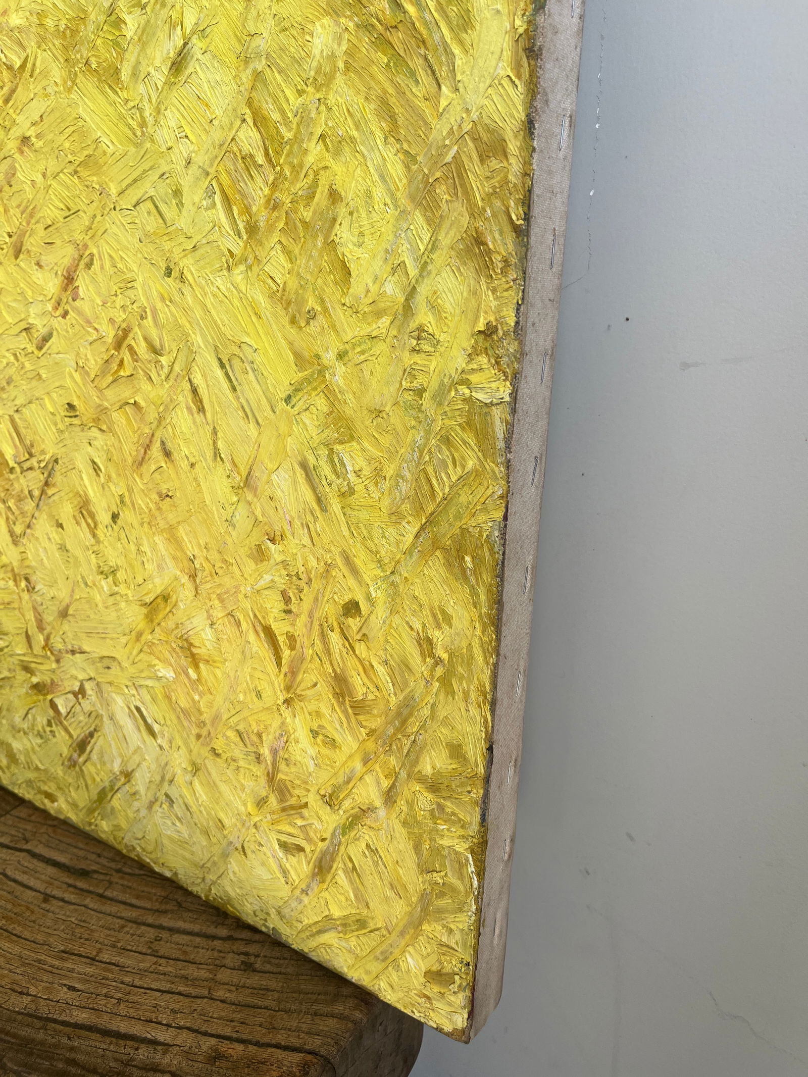 1970s Vintage Mid Century Modern Large Yellow Abstract Canvas Oil Painting - 6