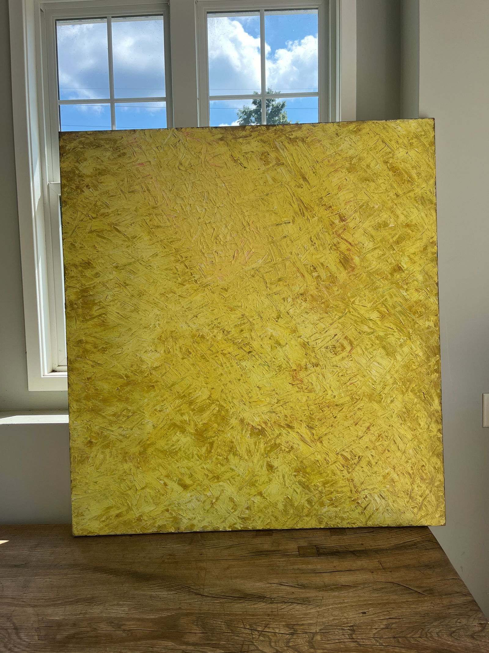 1970s Vintage Mid Century Modern Large Yellow Abstract Canvas Oil Painting - 7