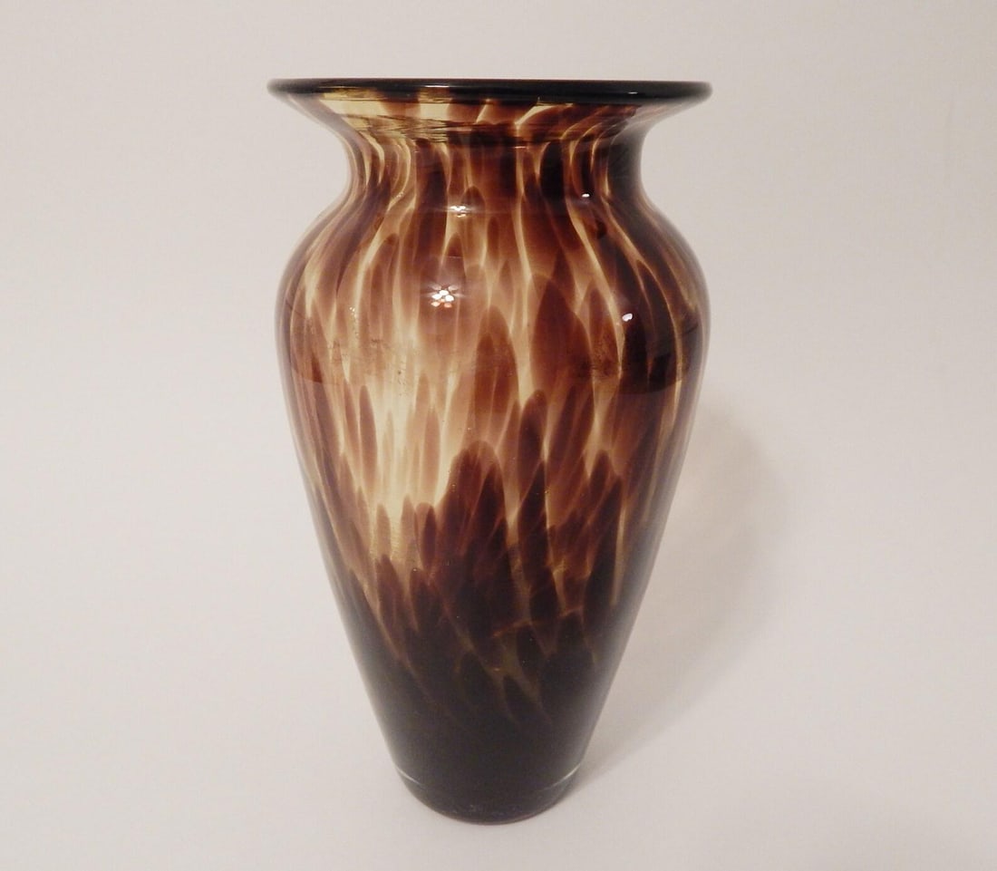 1960s Vintage Tortoise Shell Print Glass Vase - 2
