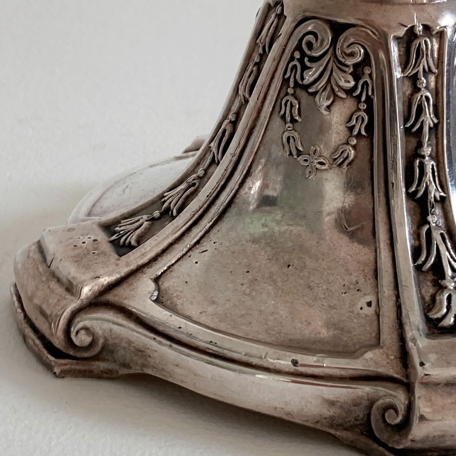 Circa 1900, Benedict Silver Plate Candlesticks, Set of 2, Edwardian Period, Floral Swag Scrollwork D - 11