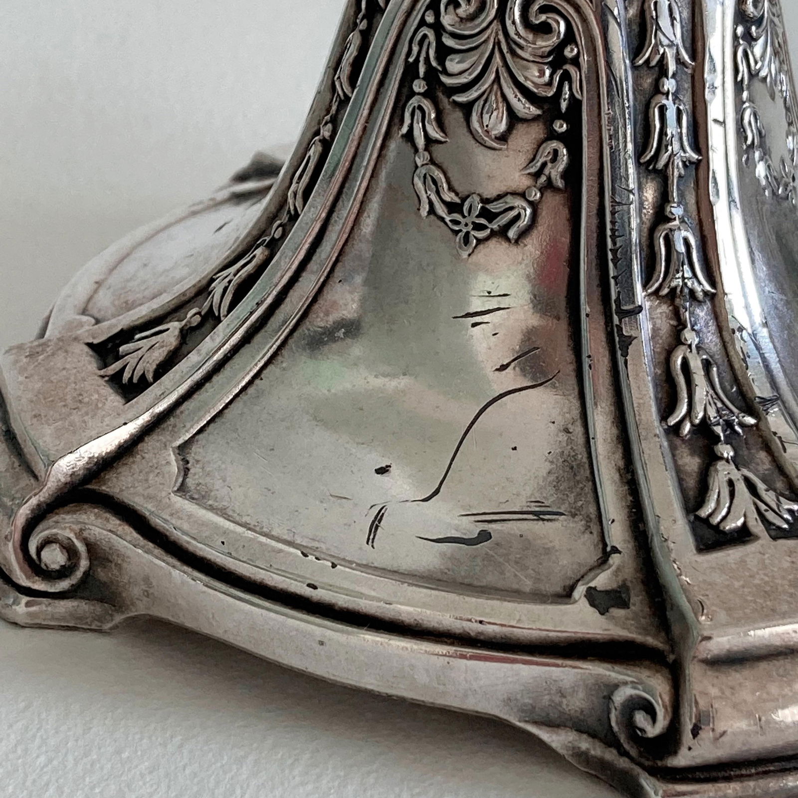 Circa 1900, Benedict Silver Plate Candlesticks, Set of 2, Edwardian Period, Floral Swag Scrollwork D - 7