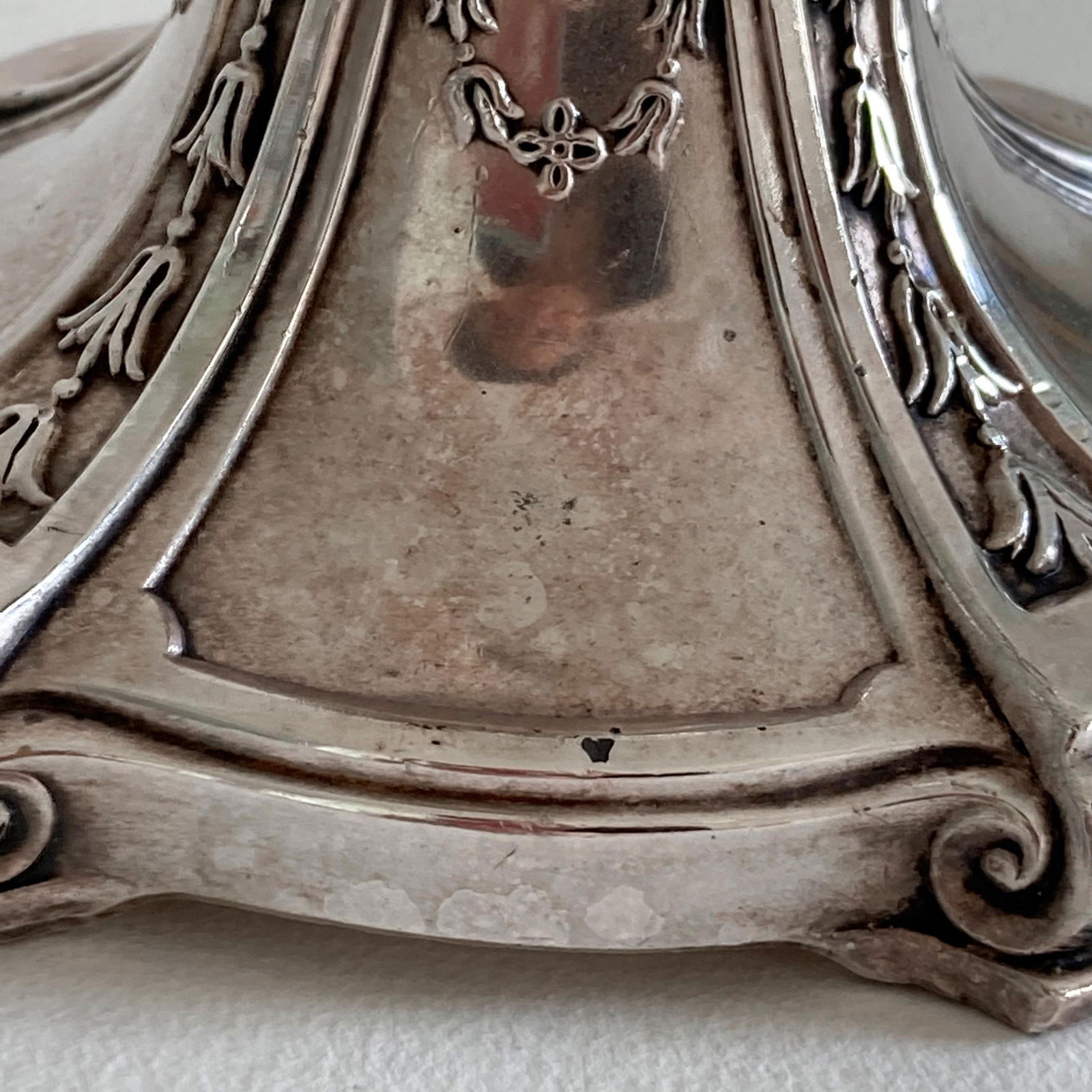 Circa 1900, Benedict Silver Plate Candlesticks, Set of 2, Edwardian Period, Floral Swag Scrollwork D - 9