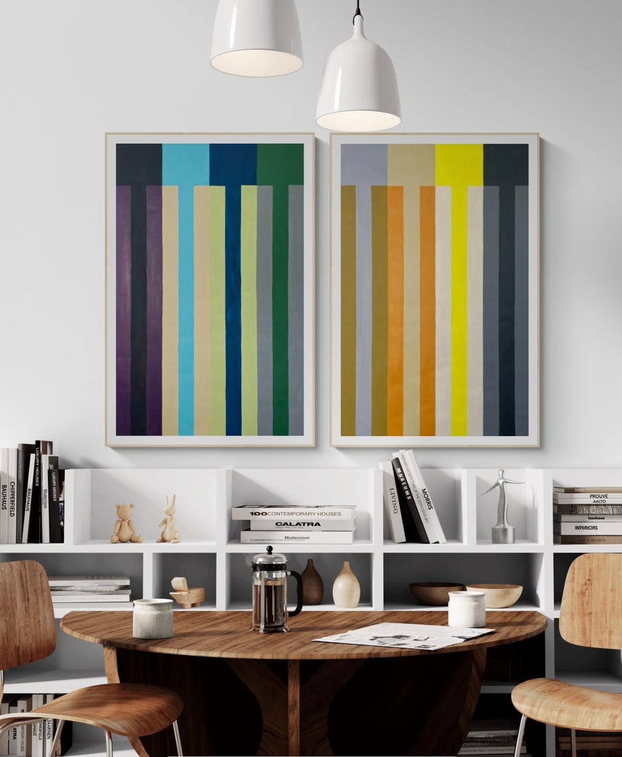 Stripe Painting With Blue and Green - 3