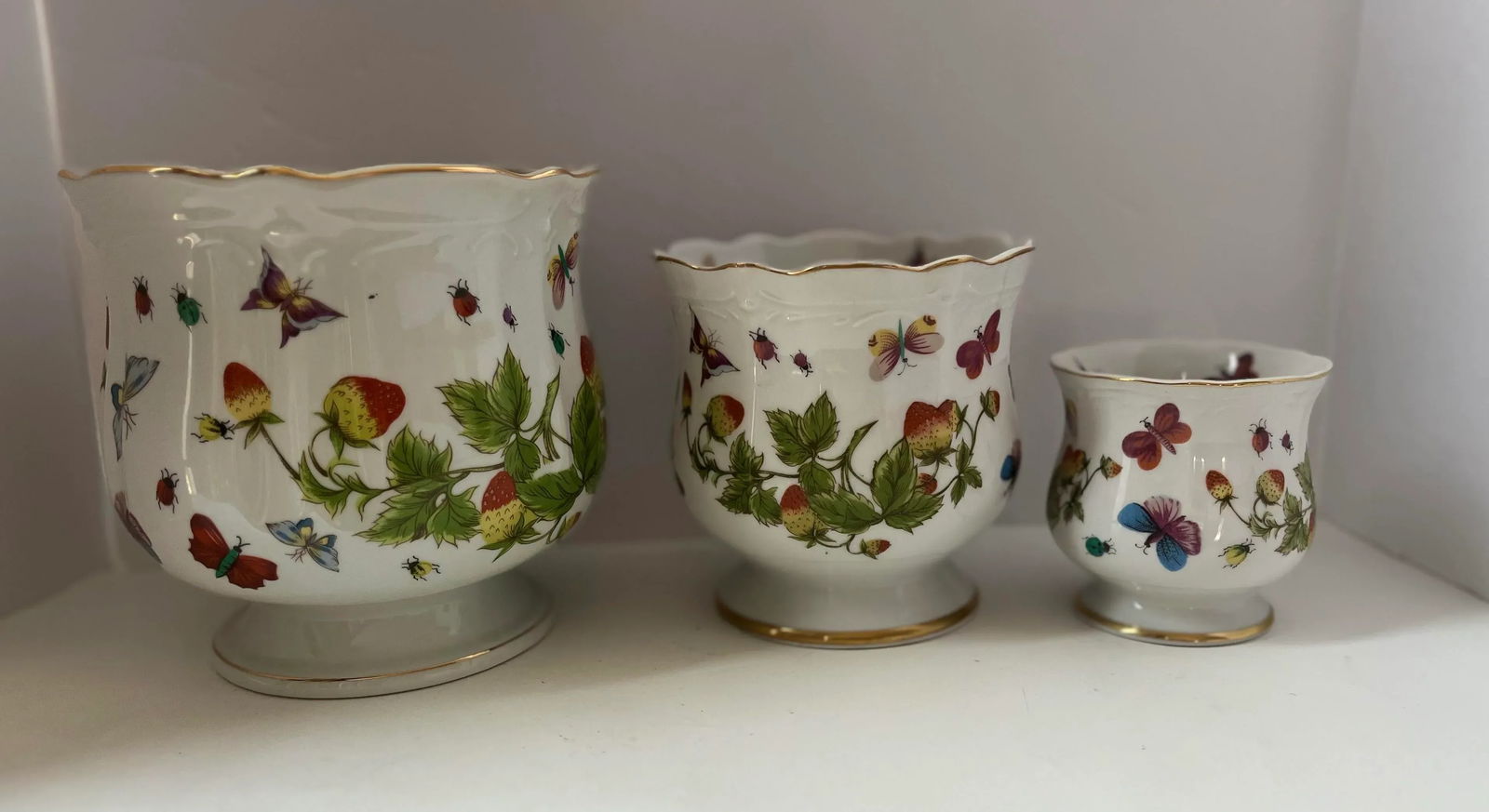 Set of Three Vintage Lenwile Ardalt China Springtime Butterfly Pattern Base Cachepot Base Planter - 2