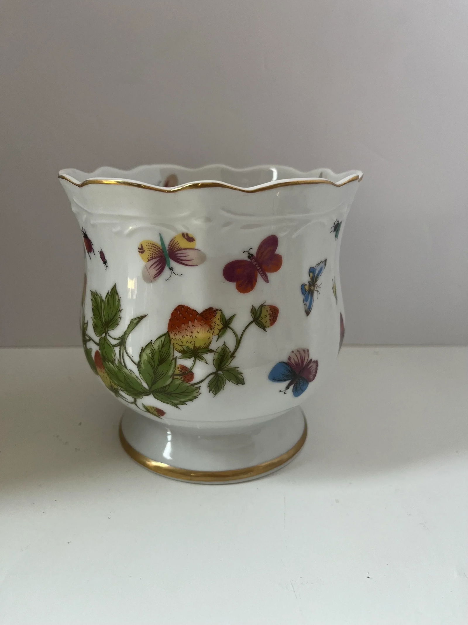 Set of Three Vintage Lenwile Ardalt China Springtime Butterfly Pattern Base Cachepot Base Planter - 3