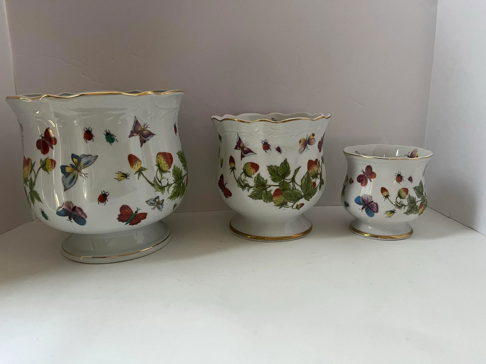 Set of Three Vintage Lenwile Ardalt China Springtime Butterfly Pattern Base Cachepot Base Planter - 5