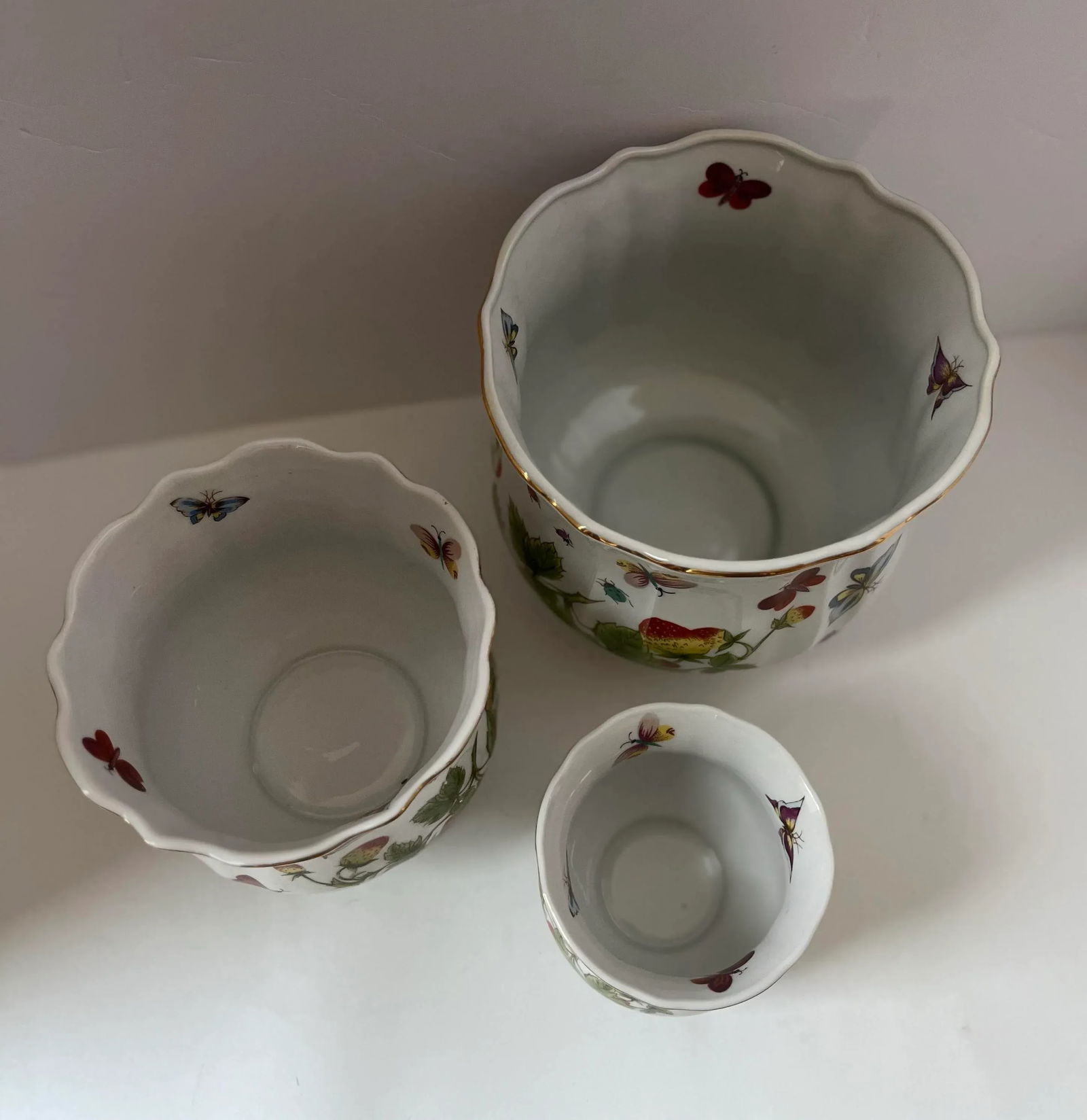 Set of Three Vintage Lenwile Ardalt China Springtime Butterfly Pattern Base Cachepot Base Planter - 8