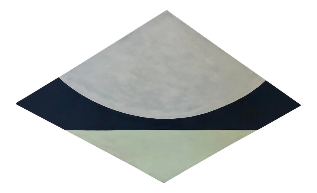 "Diamond Reflection in Navy"? Non Traditional Shape Oil Painting: Non-traditional shape, in the back it is hung to have options for the orientation. Three simple colors make up the piece but within each of those colors there is deminsion. Condition: Imperfections: N