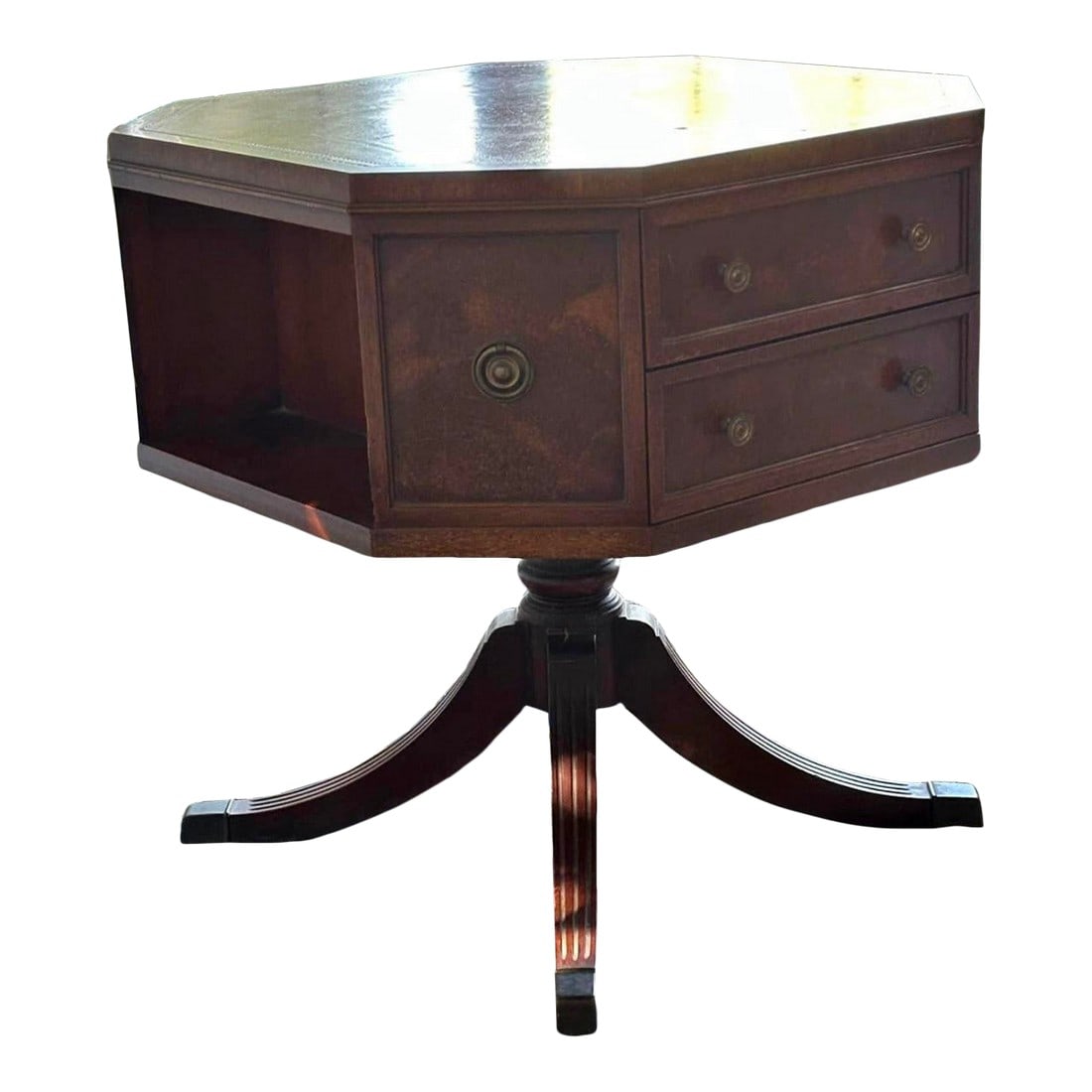 Vintage Henredon Leather Topped Rotating Table With Drawers (1 of 6)