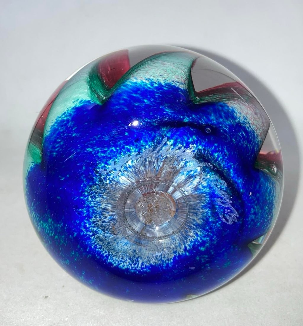 Epiphany 2003 Art Glass Orange Ruby Fruit / Blue Paperweight - 11