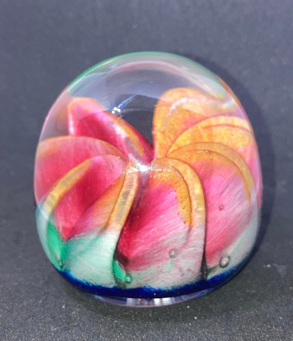 Epiphany 2003 Art Glass Orange Ruby Fruit / Blue Paperweight - 2