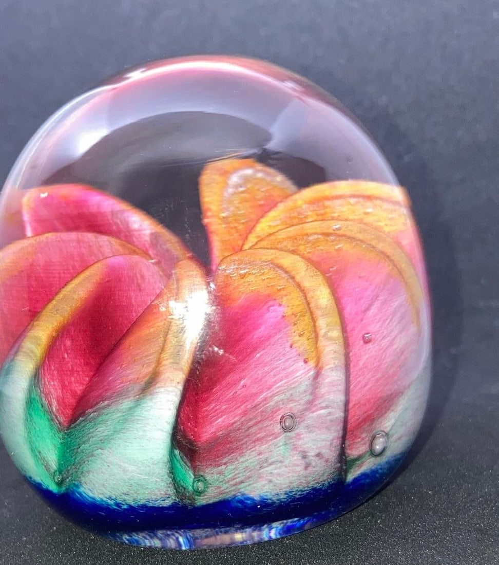 Epiphany 2003 Art Glass Orange Ruby Fruit / Blue Paperweight - 3