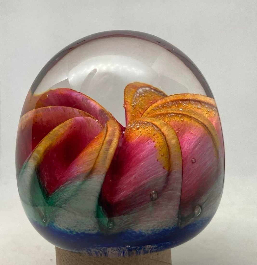 Epiphany 2003 Art Glass Orange Ruby Fruit / Blue Paperweight - 5
