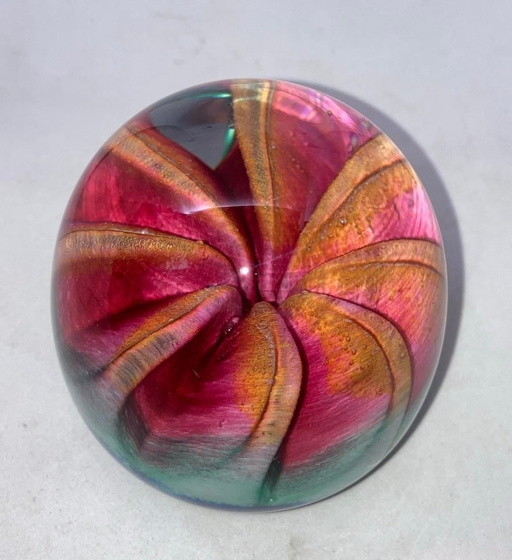 Epiphany 2003 Art Glass Orange Ruby Fruit / Blue Paperweight - 6