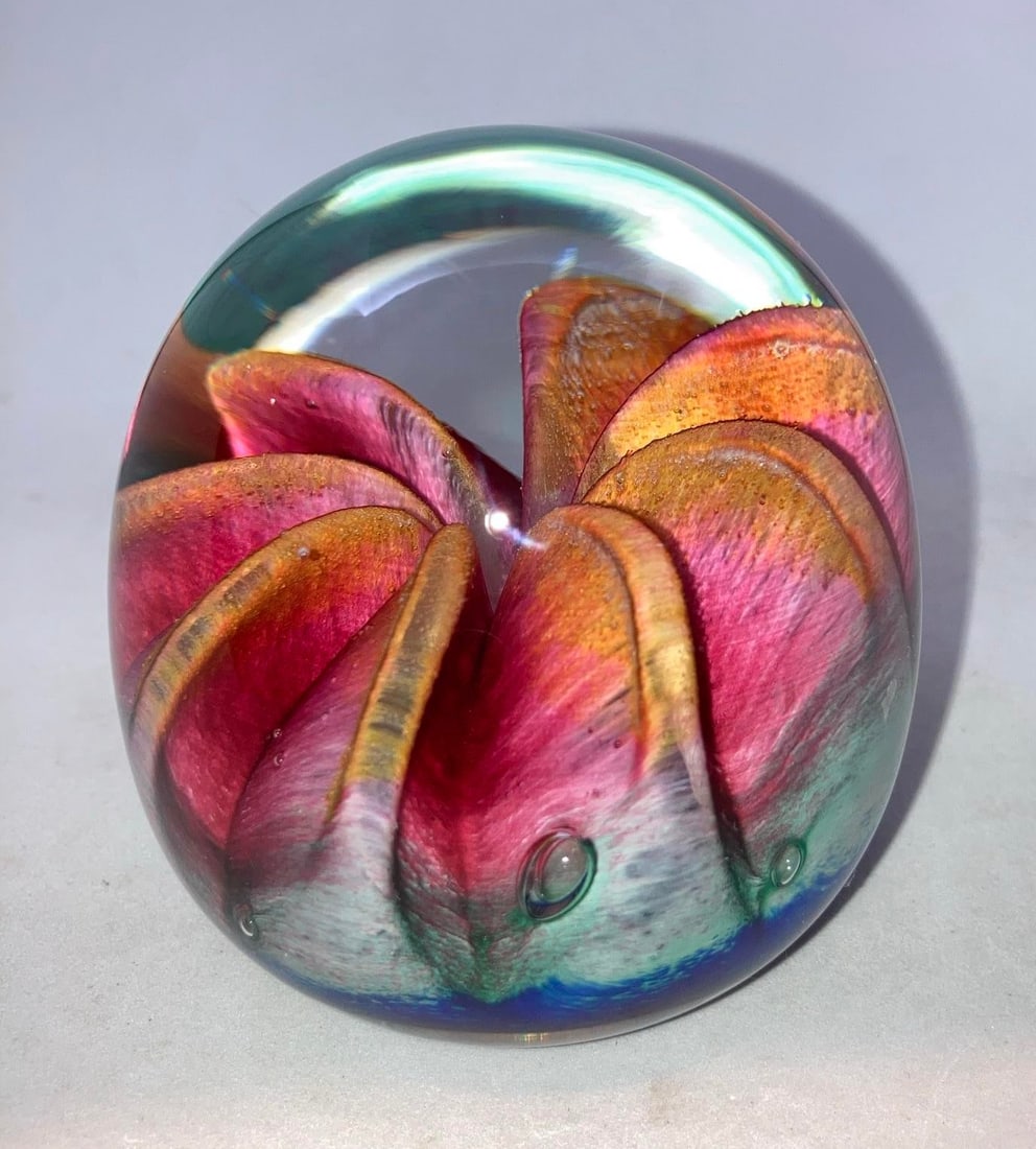 Epiphany 2003 Art Glass Orange Ruby Fruit / Blue Paperweight - 9