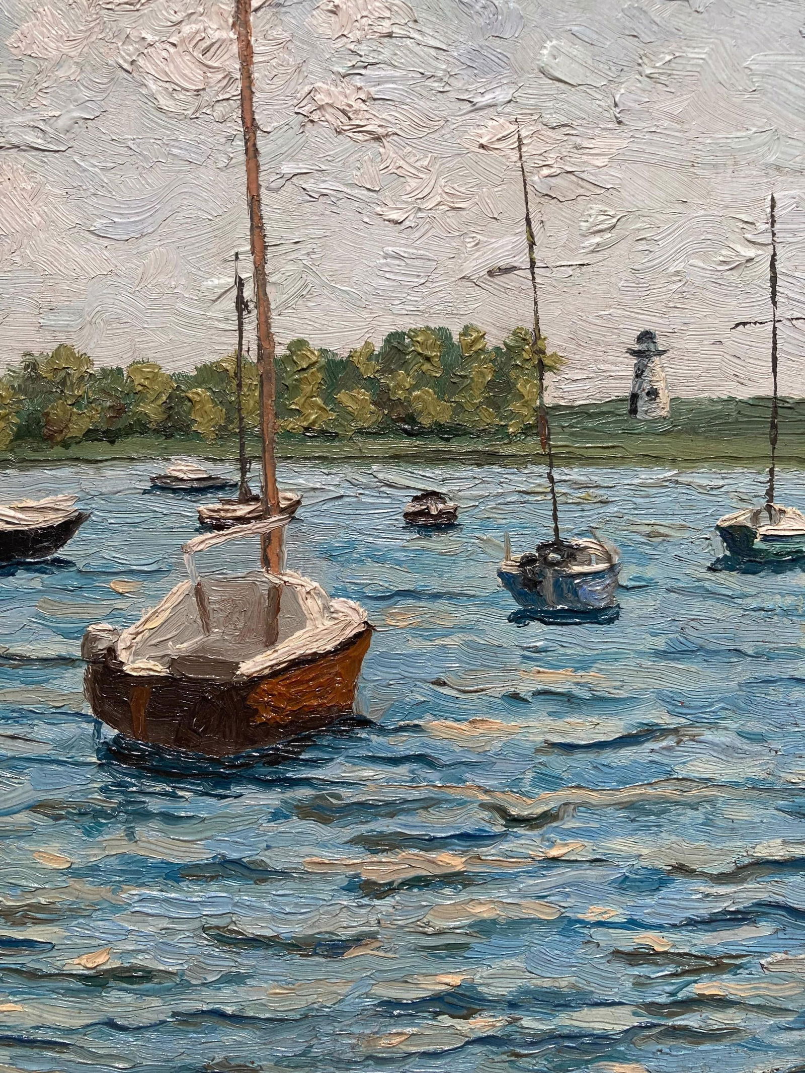 Sailboats at Anchor (Vintage Landscape Seascape Painting), Sharon Thompson - 2