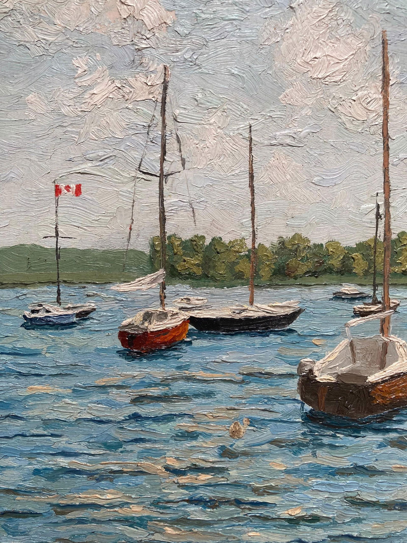 Sailboats at Anchor (Vintage Landscape Seascape Painting), Sharon Thompson - 3